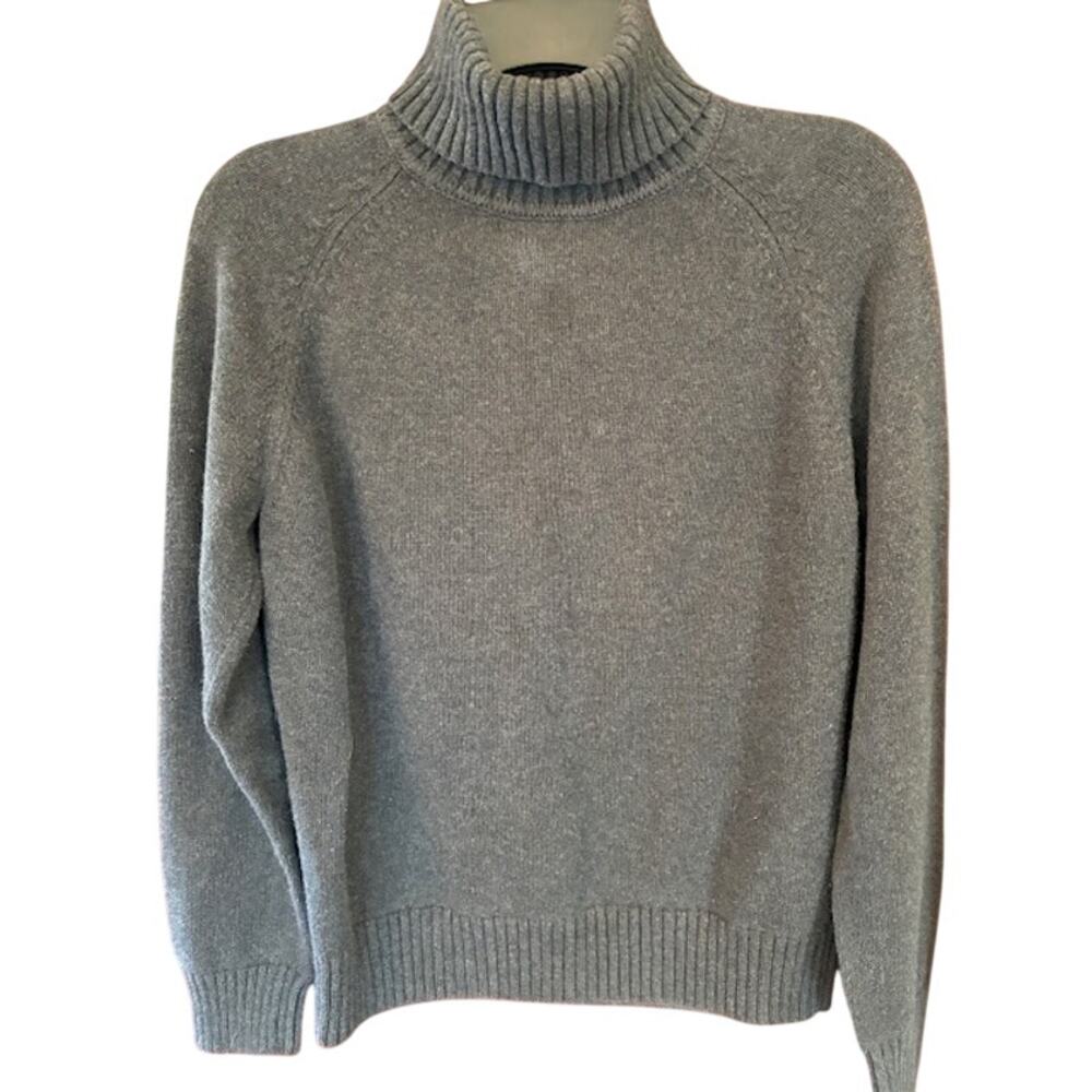 Jeanne Pierre Dark Gray Turtleneck Sweater Cotton Cable Knit Fisherman Large - Picture 1 of 5